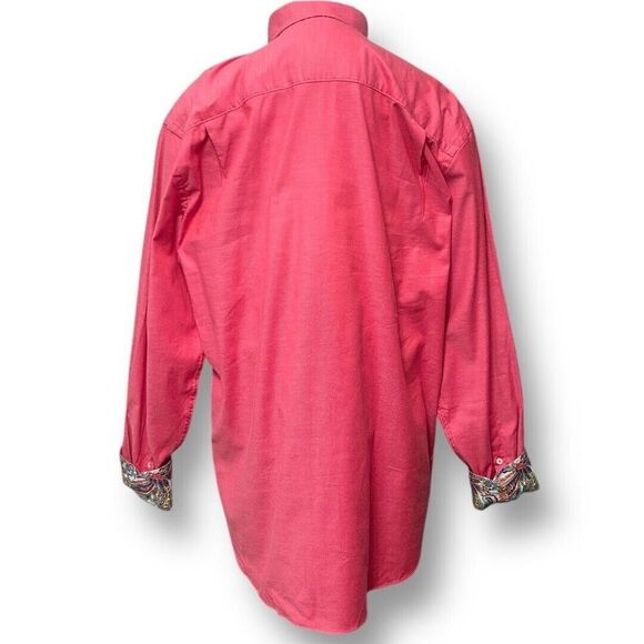 Alan Flusser Men's L Red Button Up Shirt Paisley Contrast Cuff Preppy Retro - Picture 5 of 11